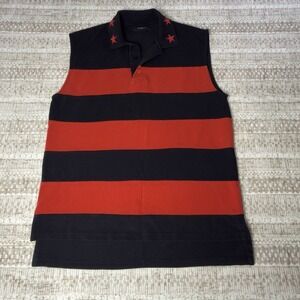 Givenchy Men's Polo Shirt Size L Red Black Border Star Design Auth Embroidered